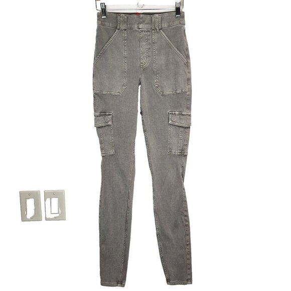 SPANX Stretch Twill Ankle Cargo Pant S Tall Gray Pull On Skinny Pockets 20311T - Picture 1 of 9